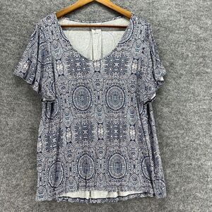 A Glow T-Shirt Women L Large Gray Geometric Short Sleeve Pullover Round Neck